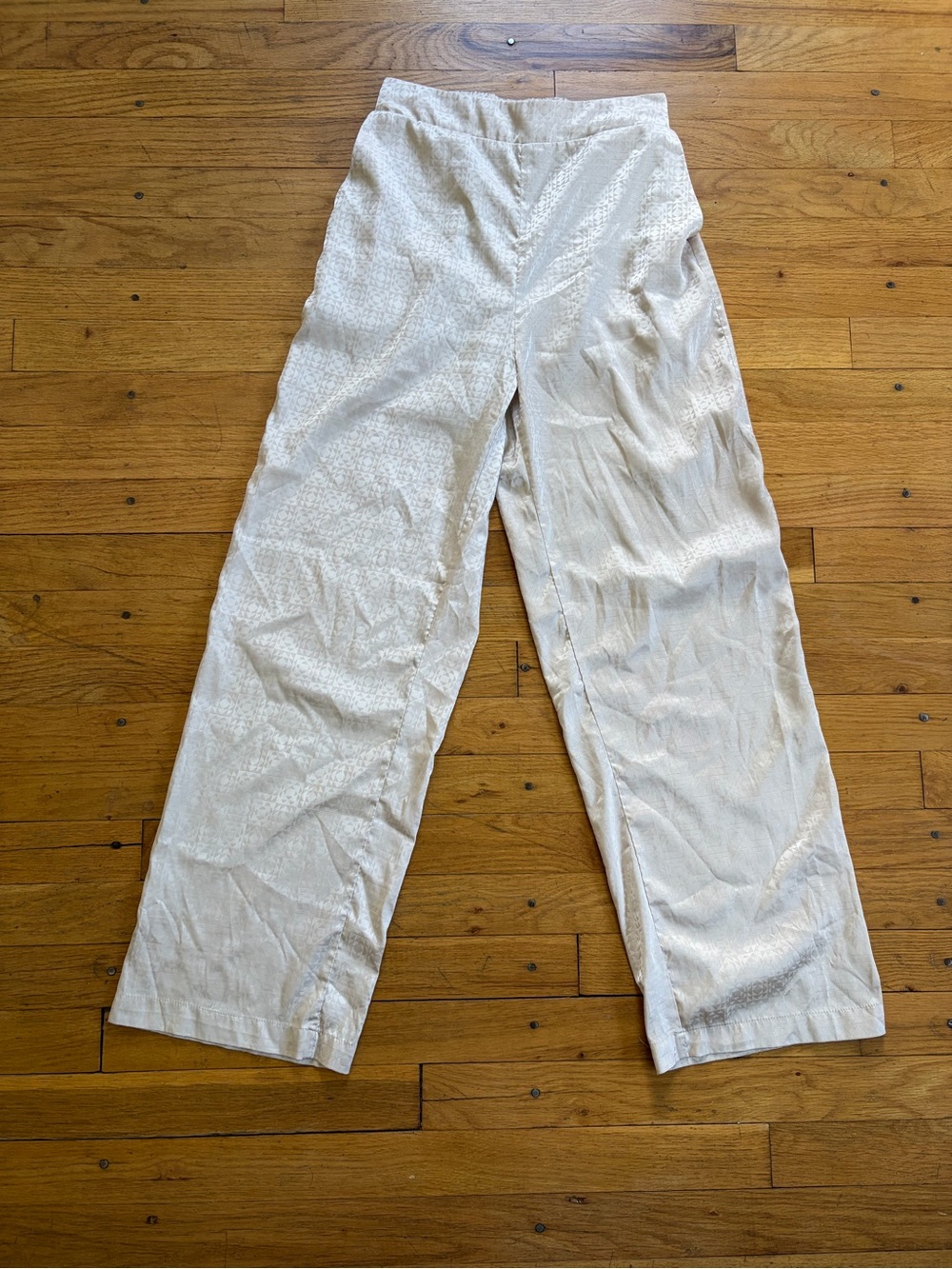 Cider Light Cream Wide-Leg Pants with Subtle Texture size XS